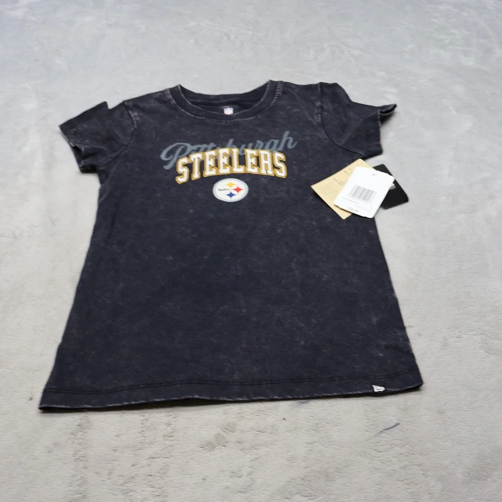 Pittsburgh Steelers Shirt Girls Medium 7/8 NFL New Era BLK Short Sleeve $34 NEW